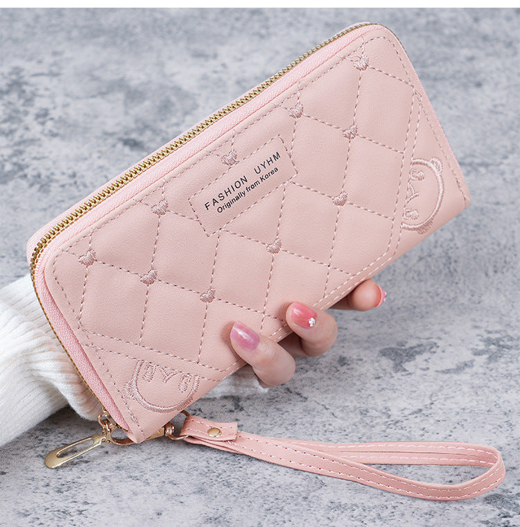 Women's Long Zipper Handbag Diamond Plaid Design with Wristband Multi-Functional Large Capacity Daily Fashion Coin Purse