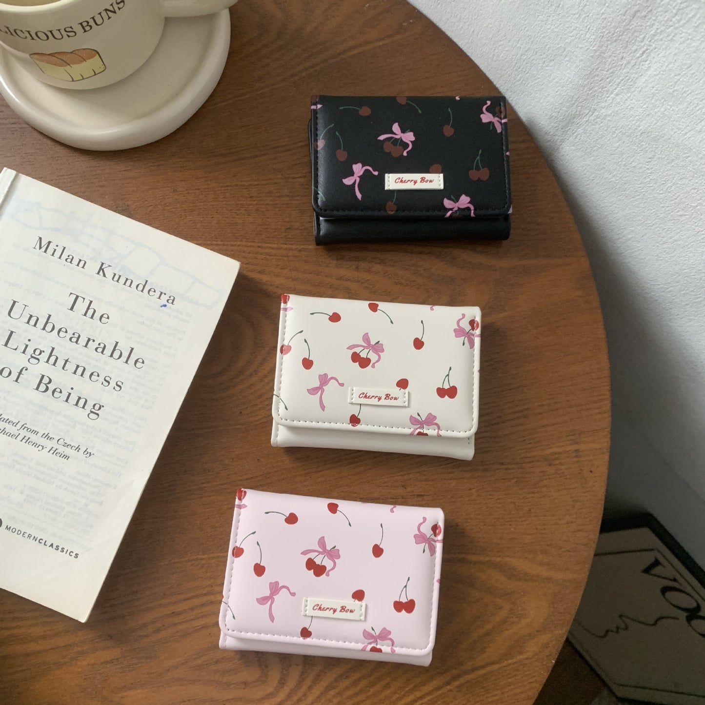 Cute Cherry Pattern Three-Fold Wallet for Women, Fashionable and Spacious Daily Use Purse with Sweet Design