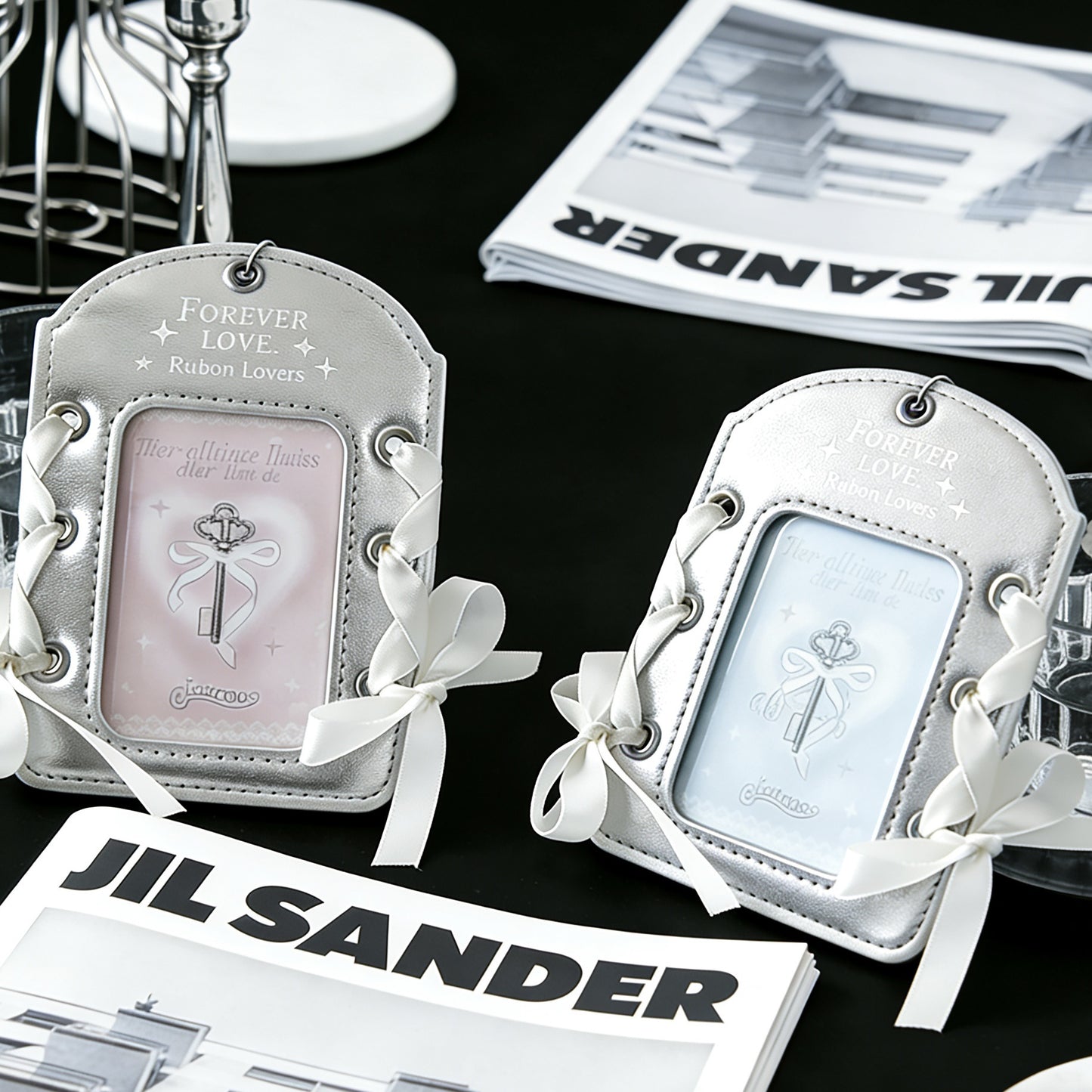 Elegant Ballet-Style PU Card Holder with Ribbon Design and Key Motif for Cute Photo Display