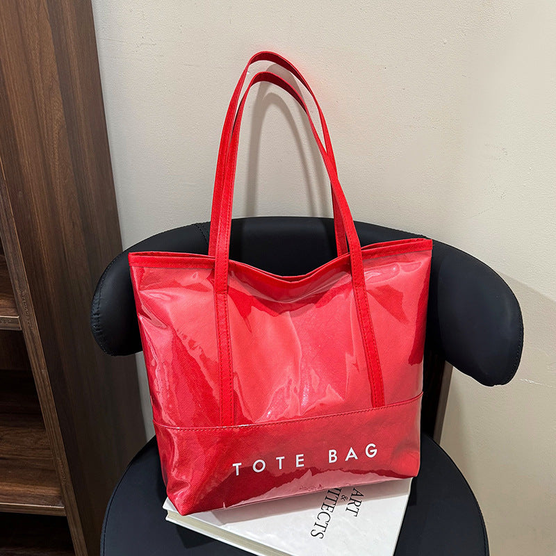 Tote Bag Commuter High-Grade Large Capacity Women's Bag PVC Tyvek All-Match Waterproof Bright Leather Shoulder Bag