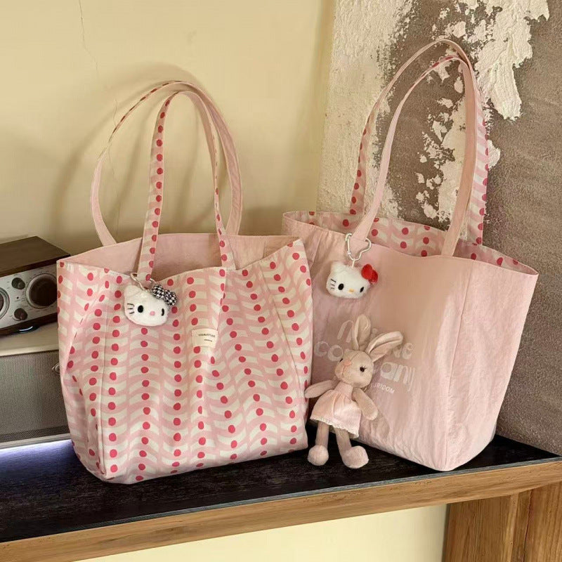 Cute Hello Kitty Tote Bag with Polka Dot Design and Large Capacity for Daily Use and Travel