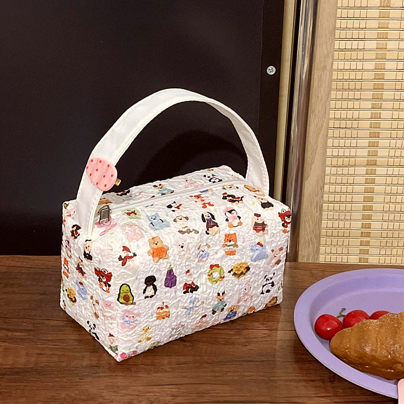 New Cartoon Printing Large Capacity Women's Cosmetic Bag with Handle Portable Travel Toiletry Bag Cute Three-Dimensional Design