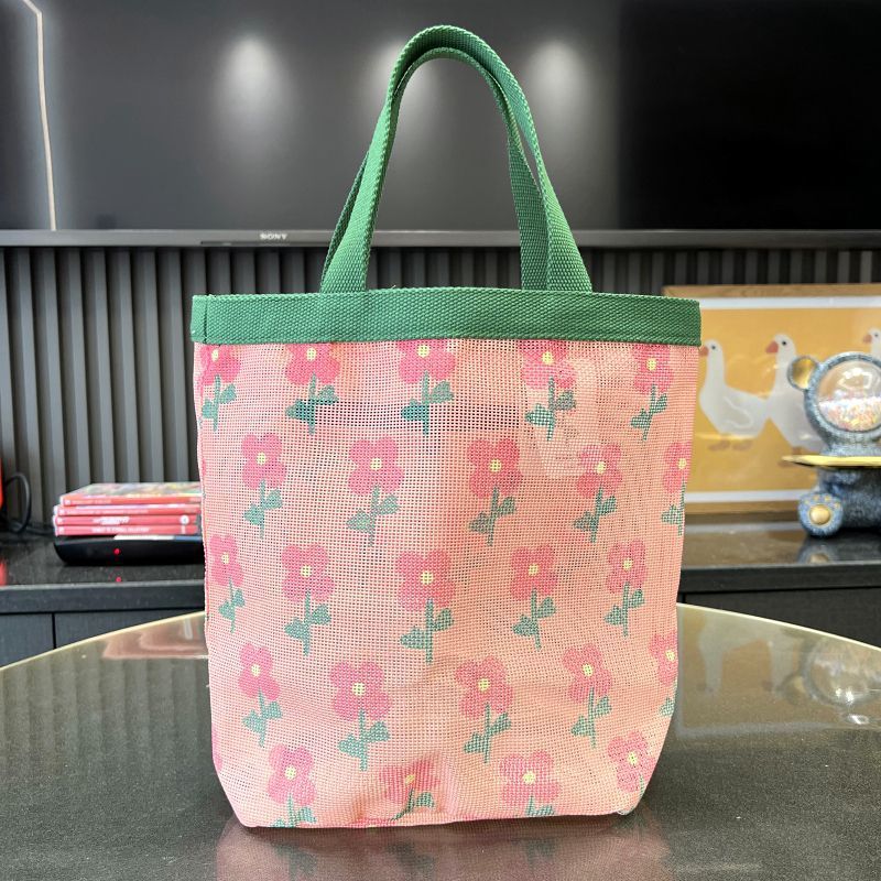 New Korean Style Fresh Floral Fashion Mesh Bag Portable Storage Cute Flower Picnic Bag