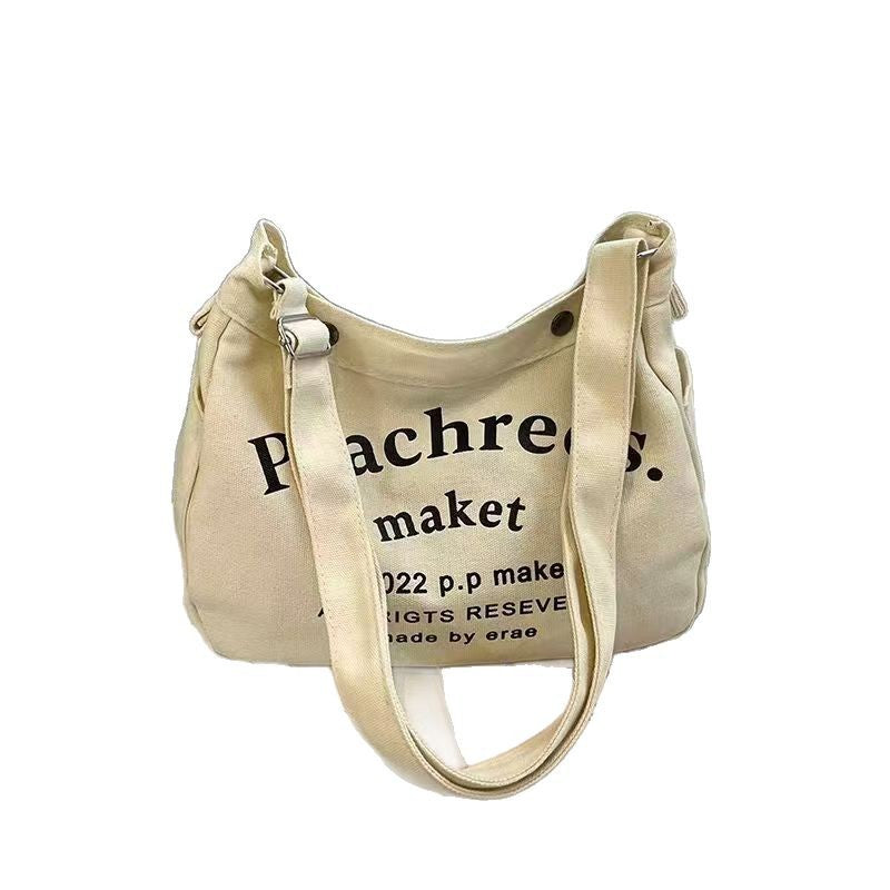 New Letter Canvas Tote Bag for Women, Casual Large Capacity Shoulder Bag with Fashion Print, Perfect for School and Daily Use