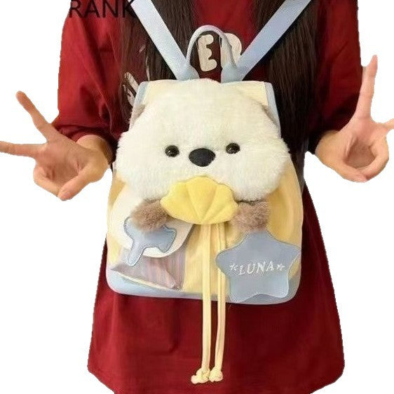 Cute Otter Plush Backpack with Large Capacity, Soft Fleece Design for School and Daily Use