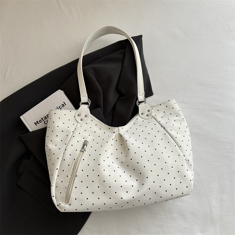 New Polka Dot Tote Women's Korean-Style Shoulder Bag Large Capacity Commuter Underarm Bag Fashionable All-Match Handbag