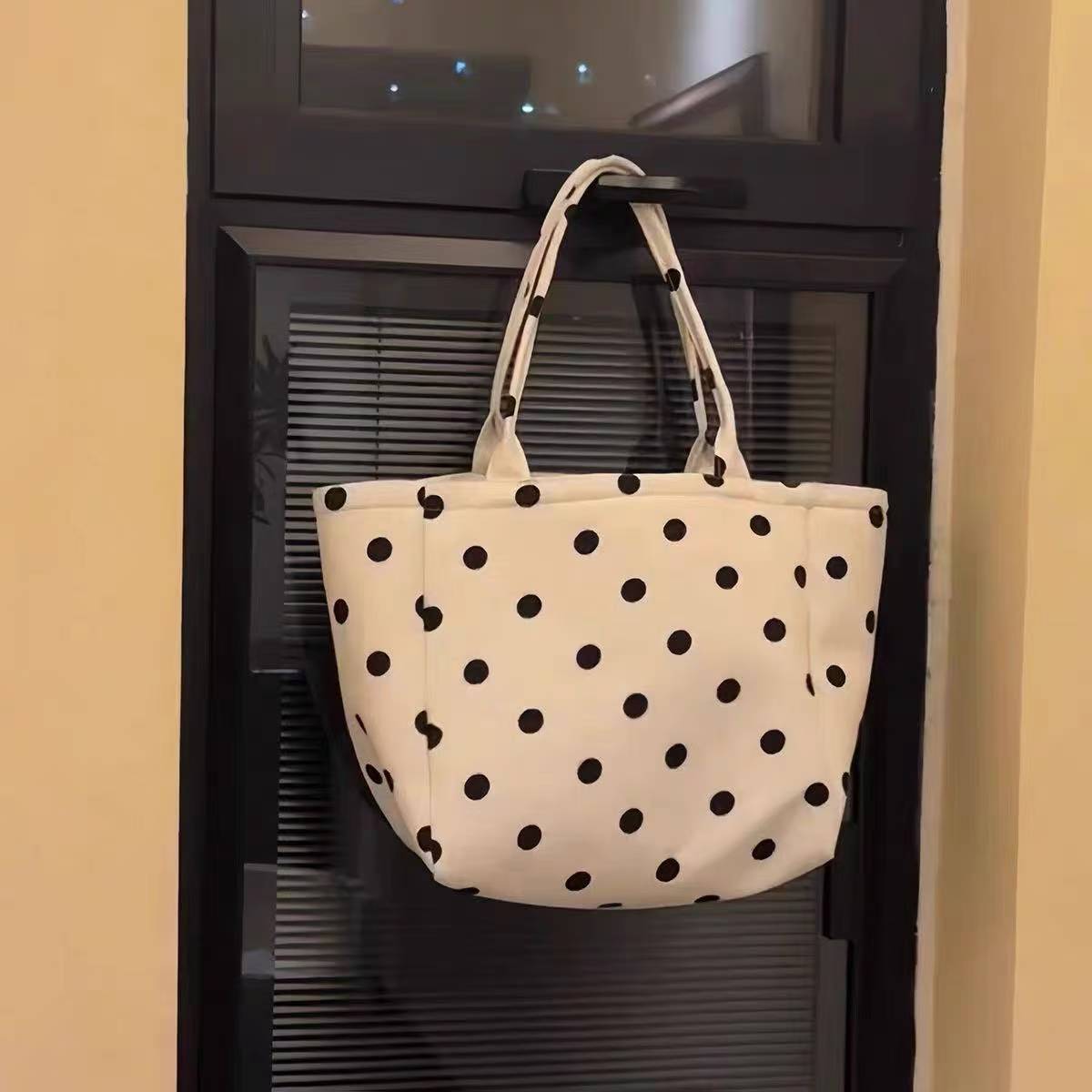 New Korean Style Idle Style Polka Dot Canvas Large Capacity Totes Daily Commuter Travel Storage Essential