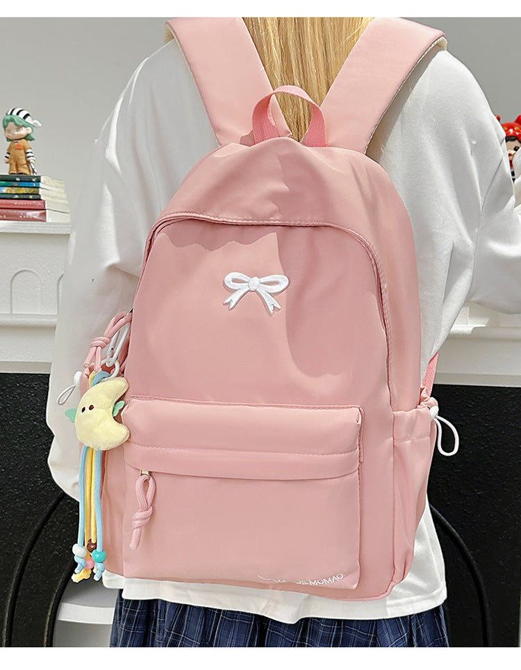 Japanese Style Ins Student Backpack for Girls, Simple Campus Fashion Dual Shoulder Bag with Bow Design and Comfortable Padding