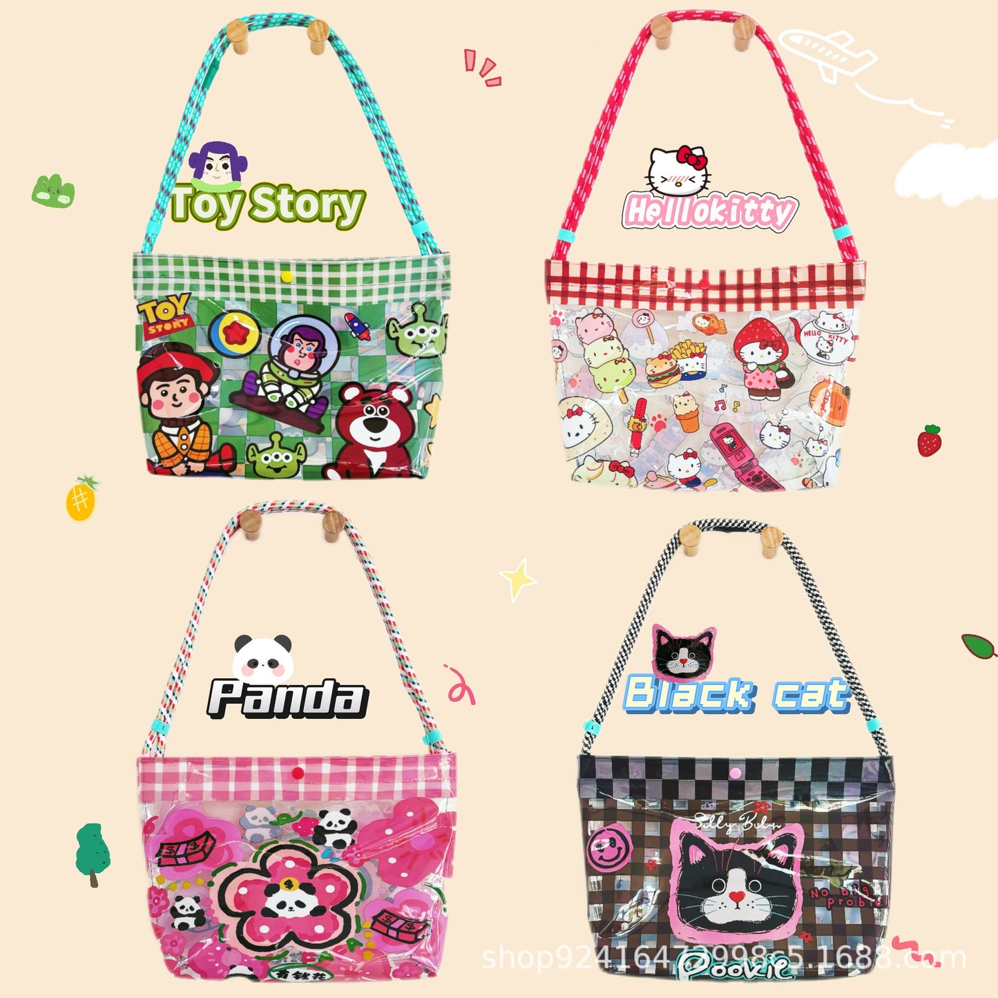 Cute Cartoon PVC Tote Bag with Waterproof Design, Large Capacity Shoulder Bag for Women and Girls, Perfect for Beach and Daily Use