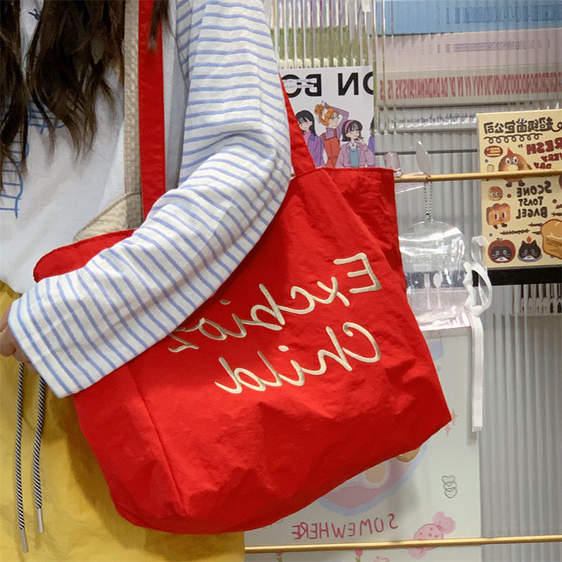 Large Capacity Embroidered Tote Canvas Shoulder Daily Commute All-Match Fashion Women's Bag