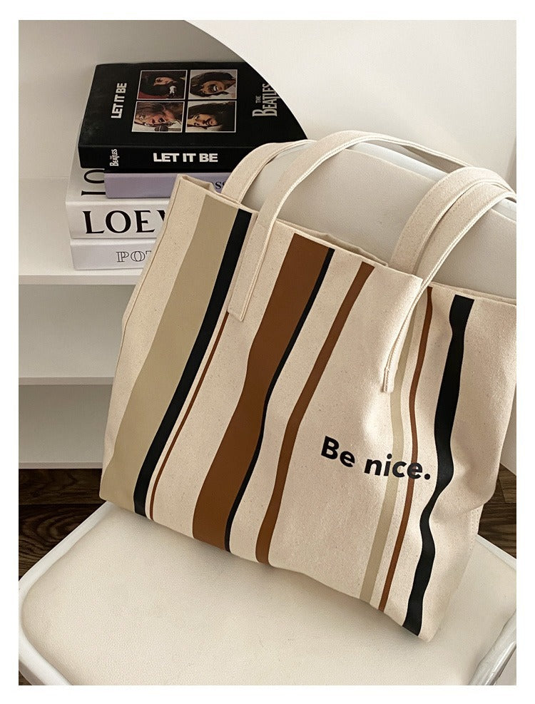 Simple Canvas Tote Bag Letter Printing Is Suitable for Daily Commuting, Shopping and Learning