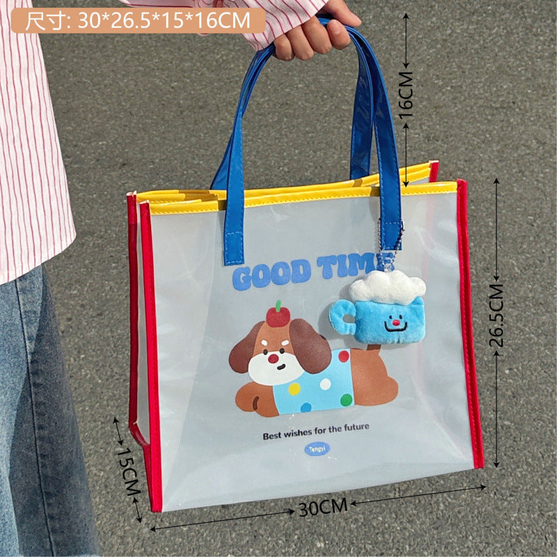 Simple Fashion Jelly Beach Bag Cartoon Tote Cute Transparent Waterproof Travel Tote Shoulder Bag