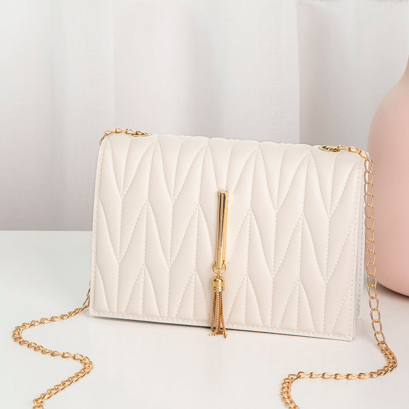 Embroidered Crossbody Small Bag Simple Tassel Chain Bag Mini Bag Women's Small Square Bag