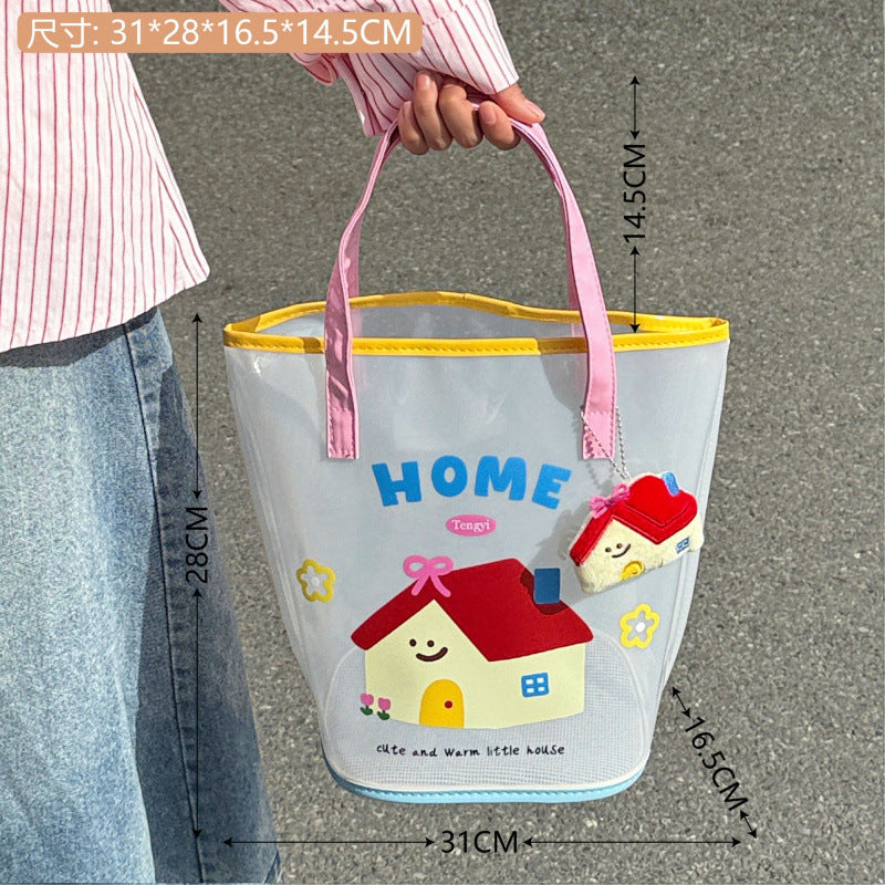 Simple Fashion Jelly Beach Bag Cartoon Tote Cute Transparent Waterproof Travel Tote Shoulder Bag