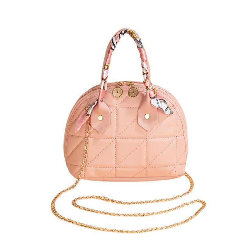 Stylish Quilted Shell Handbag with Chain Strap for Women, Fashionable Shoulder Crossbody Bag with Zipper Closure and Inner Pockets