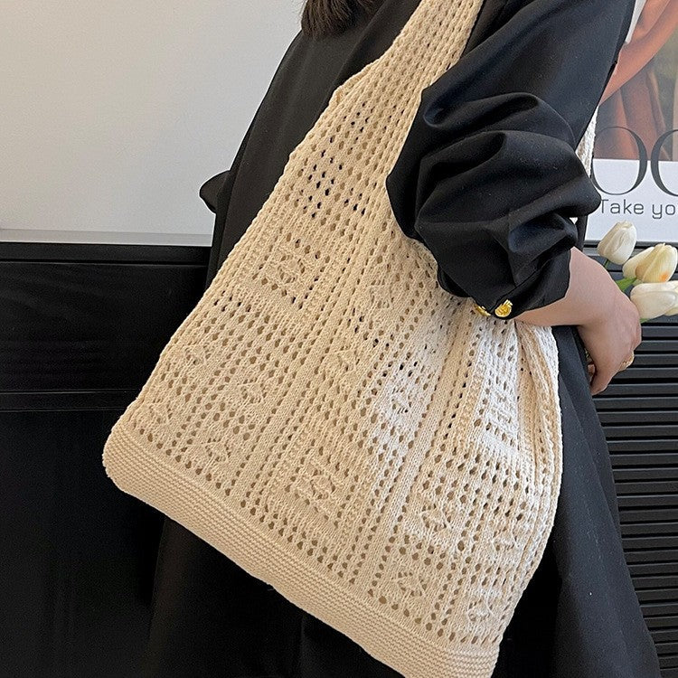 Women's Shoulder Bag Handmade Woven Hollowed Mesh Tote Bag Soft Cotton Thread Material Everyday Joker