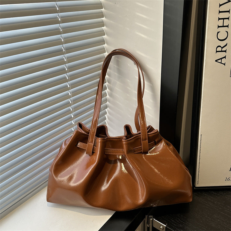 Popular Shoulder Bag Women's Pleated Tote Bag Large Capacity Pu Soft Leather Casual Handbag
