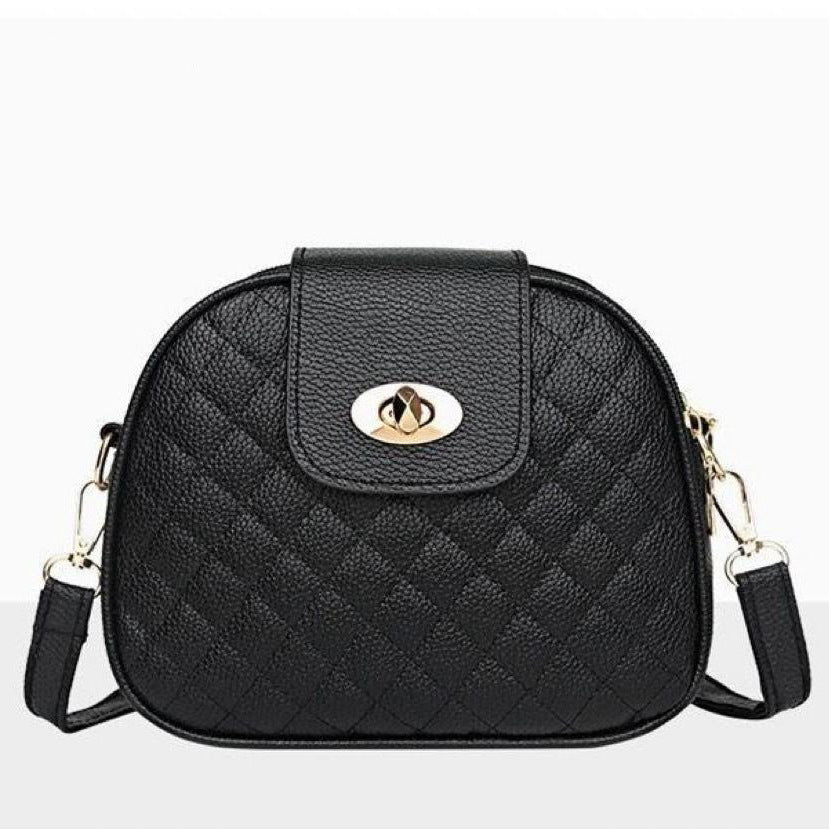 New Women's Diamond Crossbody Bag Lock Design Soft Leather round Shoulder Bag Everyday Joker Fashion Pouch