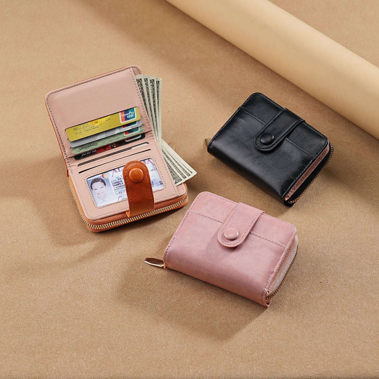 Minimalist Women's Wallet with Snap Closure and Coin Pocket, Stylish PU Leather Compact Design for Everyday Use
