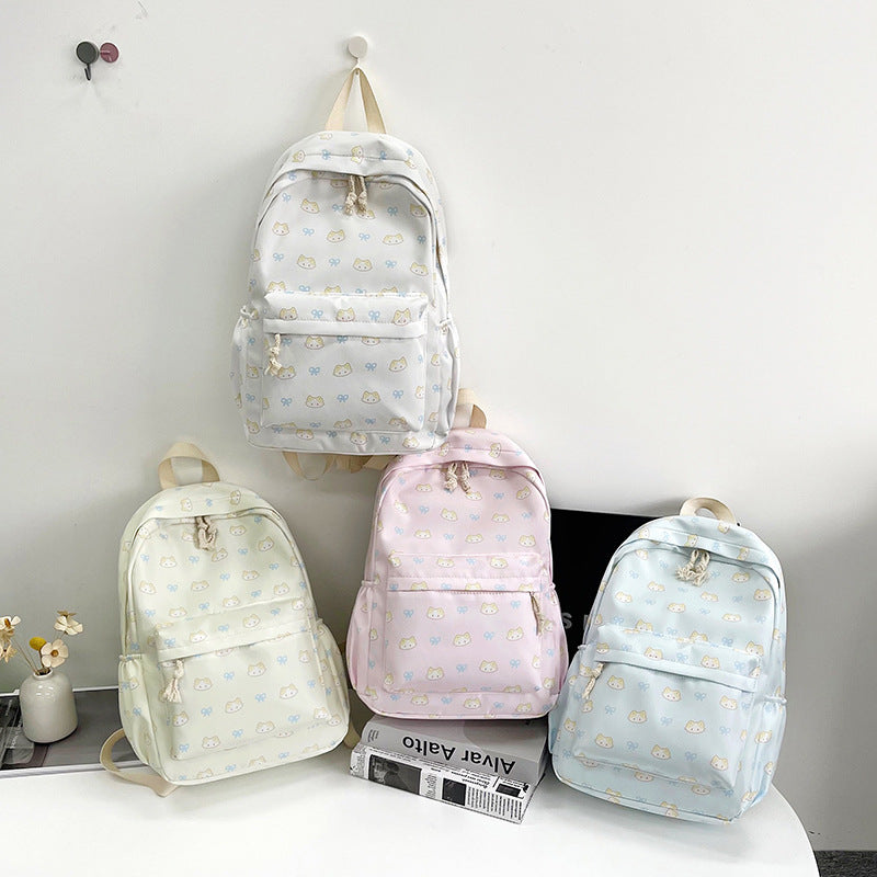 Cute Cat Print Large Capacity Lightweight Backpack Girls' Class Leisure Travel Fashion Backpack