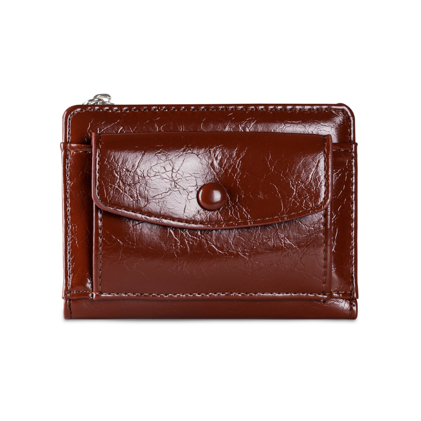 Retro Oil Wax Skin Red Short Wallet Female Multi-Card-Slot Card Holder Student Zipper Multifunctional Wallet