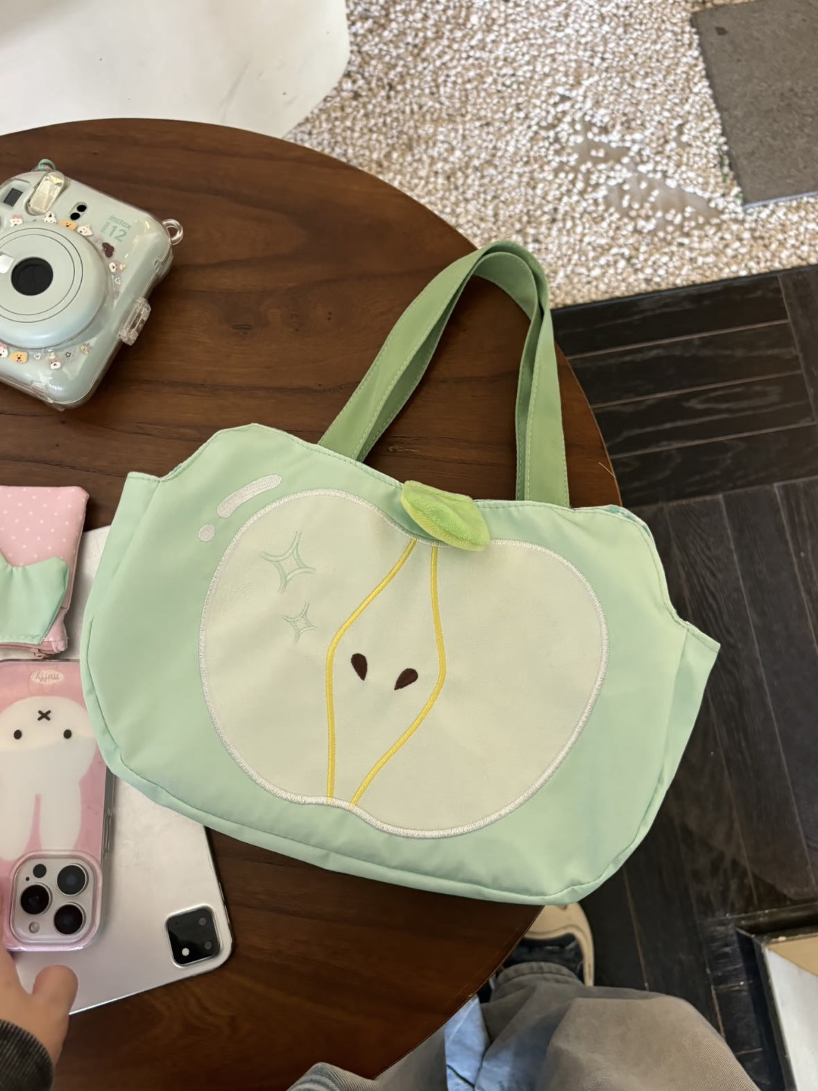 Cute Apple Design Canvas Tote Bag for Daily Use, Sweet and Fresh Style with Dual Straps