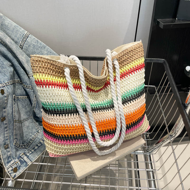 New Tote Bag High-Grade Women's Bag Shoulder Straw Bag Large Capacity Fashion Handbag out Shopping Bag