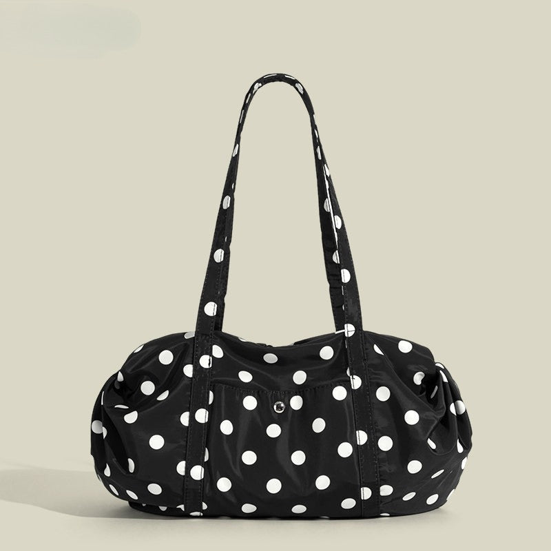 Chic Polka Dot Nylon Shoulder Bag with Zipper Closure and Inner Pocket for Everyday Urban Style