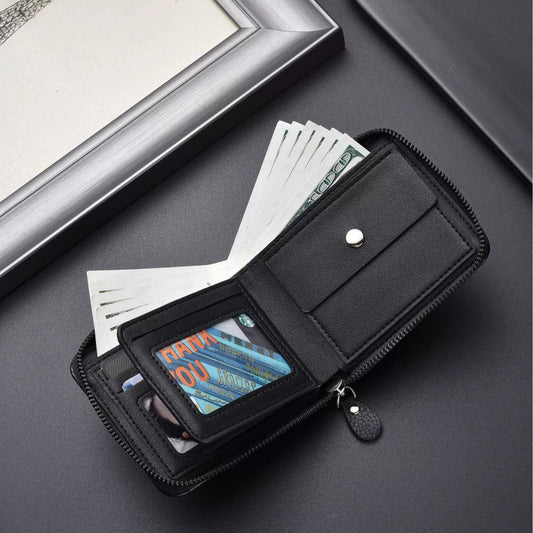 2026 New Men's Compact Zipper Wallet with Multiple Card Slots and Soft PU Leather Design for Daily Use