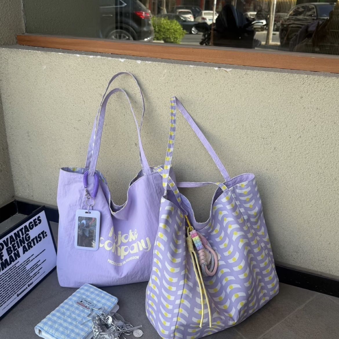 Korean Style Casual Canvas Tote Bag for Women, Large Capacity Shoulder Bag with Printed Design, Perfect for Daily Commute and College Life