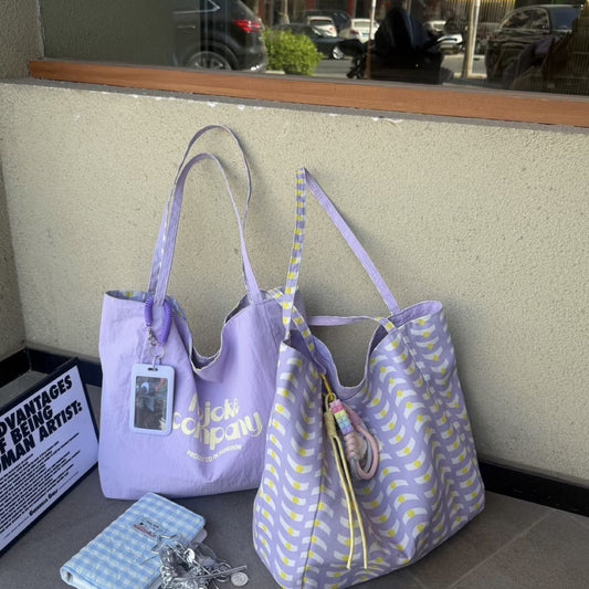 Korean Style Casual Canvas Tote Bag for Women, Large Capacity Shoulder Bag with Printed Design, Perfect for Daily Commute and College Life