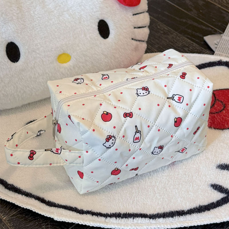 Cute Cartoon Cosmetic Bag for Women, Portable Large Capacity Makeup Organizer with Zipper Closure and Quilted Design