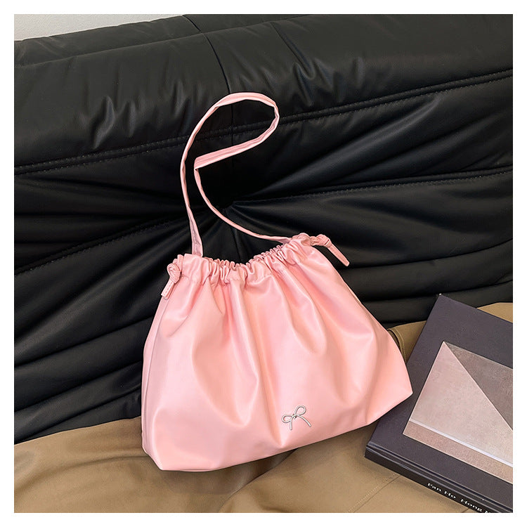 2025 New Fashion Drawstring Bucket Tote Bag for Women, Large Capacity Casual Shoulder Bag with Elegant Bow Design