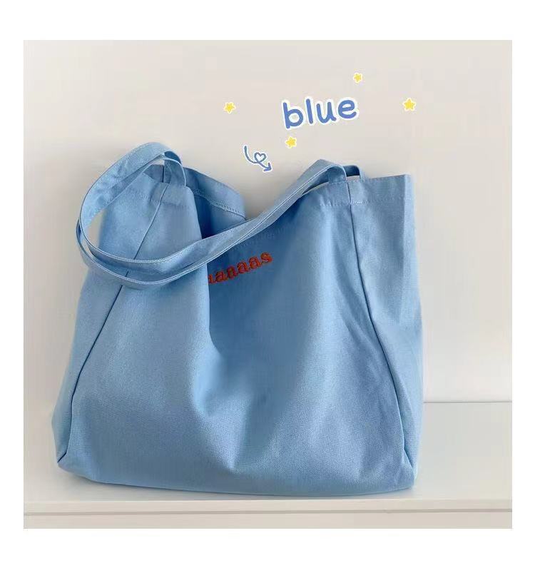 Cute Candy Color Canvas Tote Bag with Letter Print and Fluffy Charm for Daily Use and School