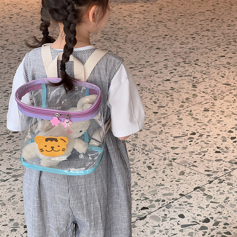 Cute Transparent Kids Backpack with Rabbit Design, Waterproof and Lightweight for Daily Use and Beach Outings