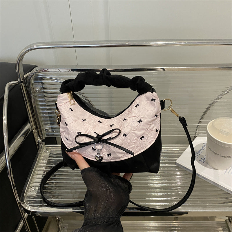 Korean Style Checkerboard Crossbody Bag 2025 Summer New Fashion Casual Simple Shoulder Bag with Lace Trim and Cherry Patch