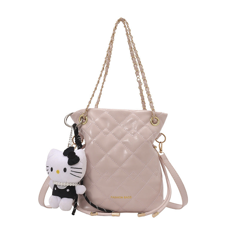 2026 New Fashion Elegant Quilted Shoulder Bag with Cute Plush Charm for Daily Casual and Commute