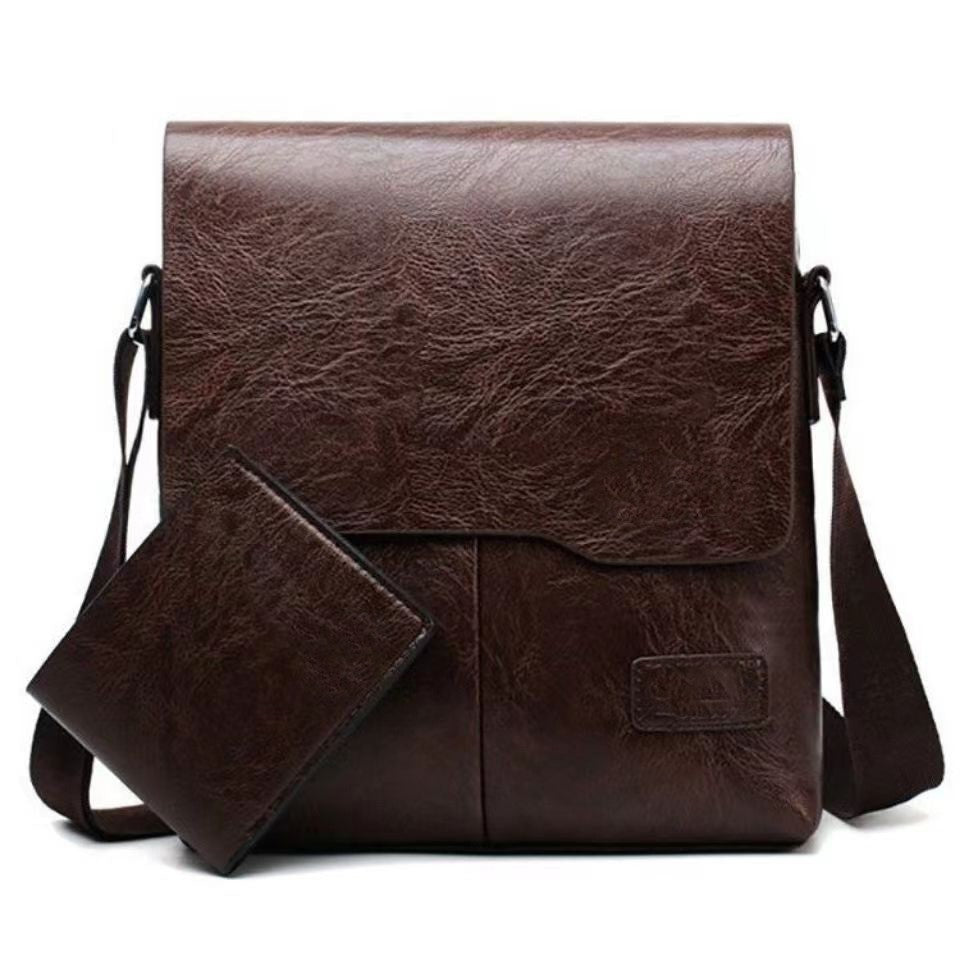 Men's PU Crossbody Bag Vintage Style Durable Shoulder Bag for Casual Travel with Laptop Compartment