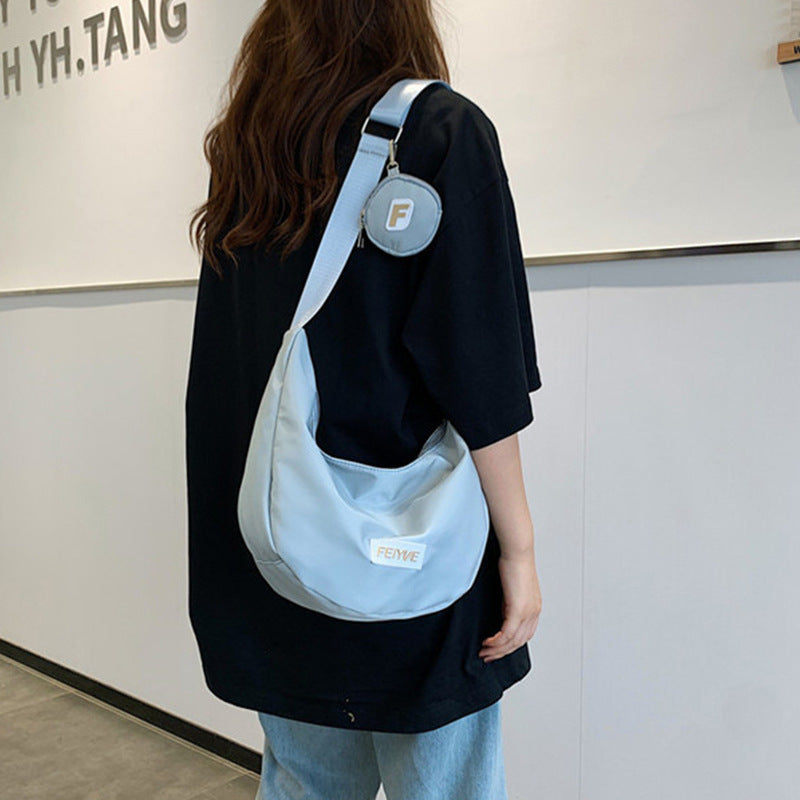 Casual Nylon Moon Bag with Letter Logo, Soft Crossbody Sling for Daily Commute and School