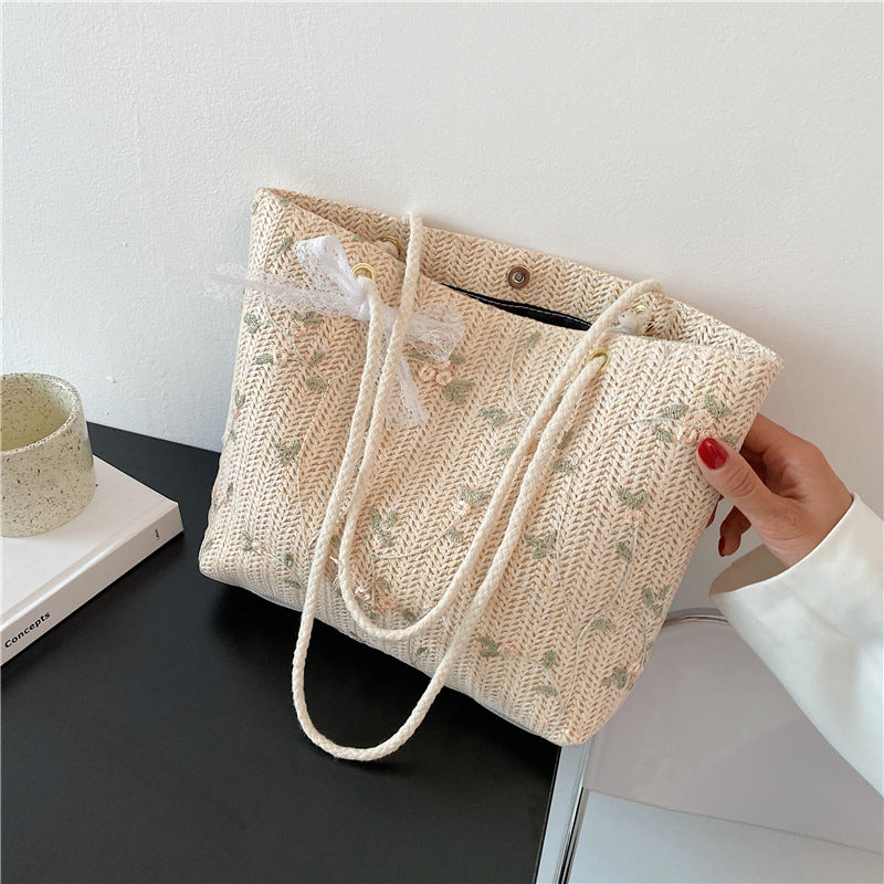 Simple Straw Bag Women's New Fashionable Fashionable Stylish Lace Tote Bag