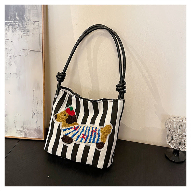 Women's Cross-Body Bag Cute Dachshund Embroidered Canvas Shoulder Bag Bends and Hitches Shoulder Strap Everyday Joker Fashion Commuter Bag