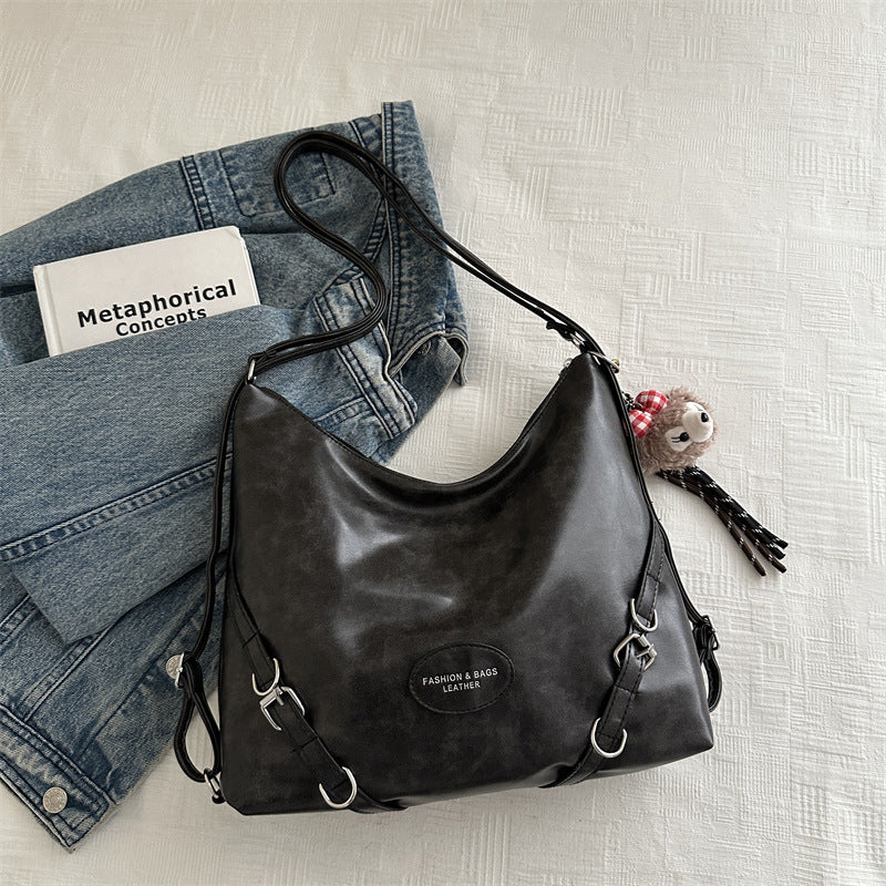 2024 Autumn Winter Fashionable Large Capacity Tote Bag for Women, Retro Stylish Shoulder Bag with Cute Charm, Urban Minimalist Design