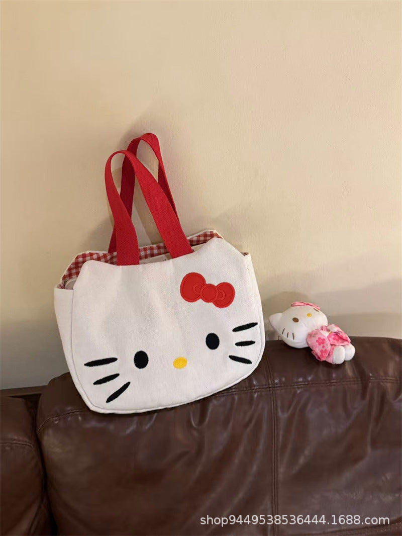 New Cute Kitty Cat Cartoon Canvas Bag Cute Girl Heart Student Book Large Capacity Shoulder Bag
