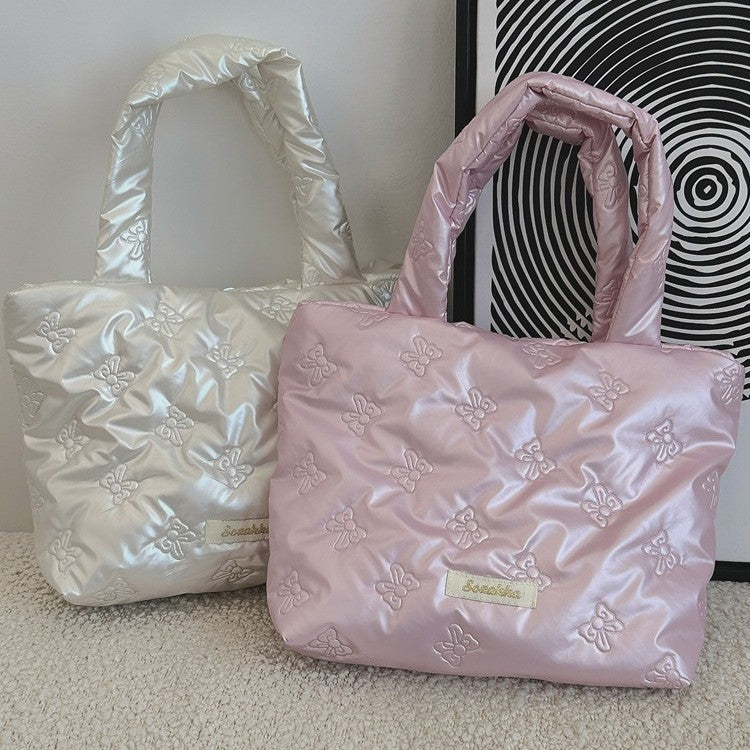 Quilted Tote Bag with Love Design Soft PU Material Daily Fashion Handbag for Women