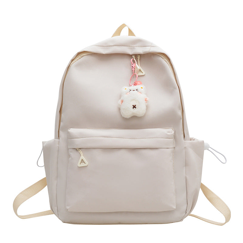Stylish High-Capacity Backpack for Teen Girls, Japanese Casual Design with Cute Plush Charm and Durable Nylon Material