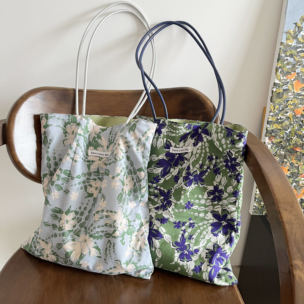 Shoulder Bag Women's Summer Fresh Floral Bag Design Pu Strap Commuter Thin Combed Cotton Bag