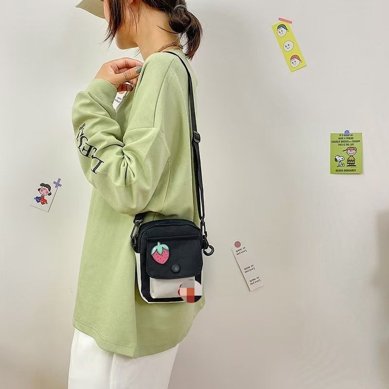 Cute Street Style Crossbody Bag with Cartoon Patch and Functional Pockets for Daily Use