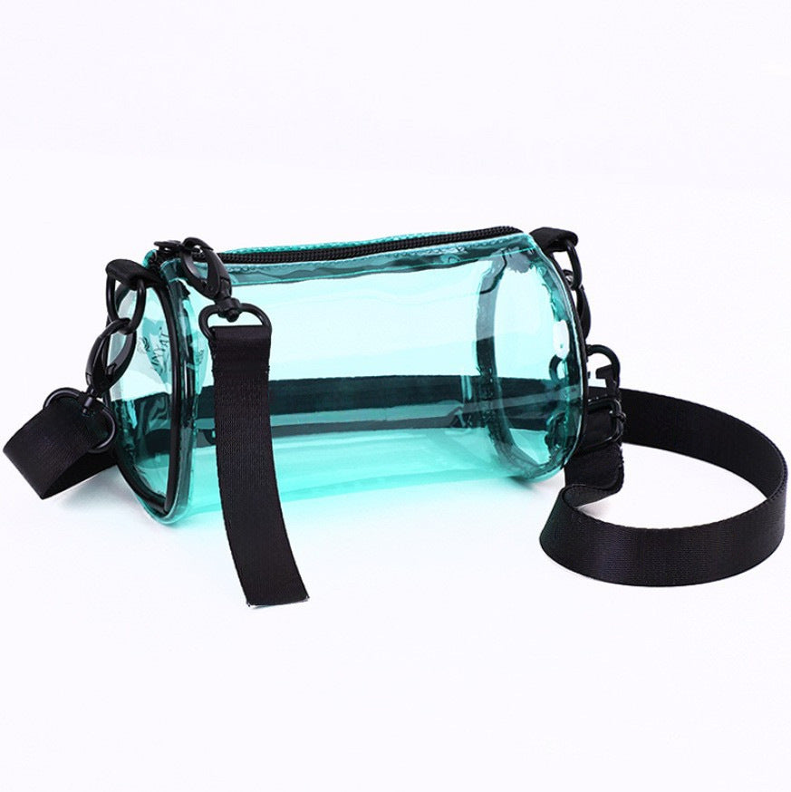 Transparent Waterproof Cylinder Bag for Cosmetics, Phone, and Essentials - Crossbody Style for Outdoor Activities