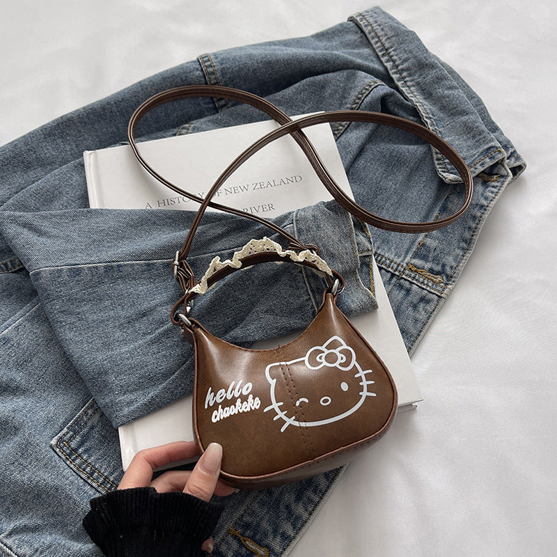 Women's Cross-Body Bag Handbag Cute Vintage Cat Lace Handbag Shoulder Messenger Bag