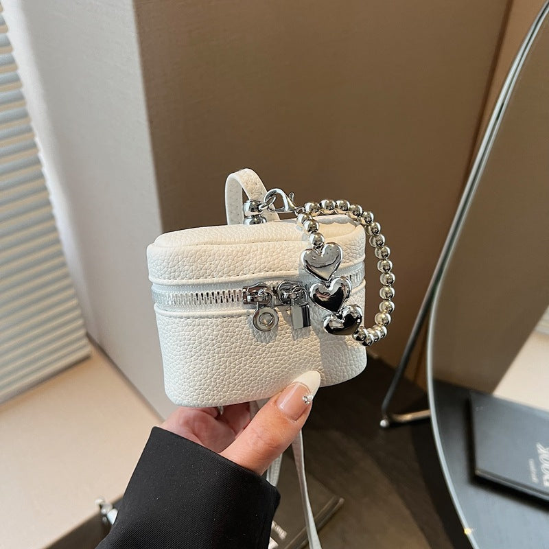 Chic Mini Box Bag with Heart Charm Chain for Women, Casual Urban Style Crossbody Handbag